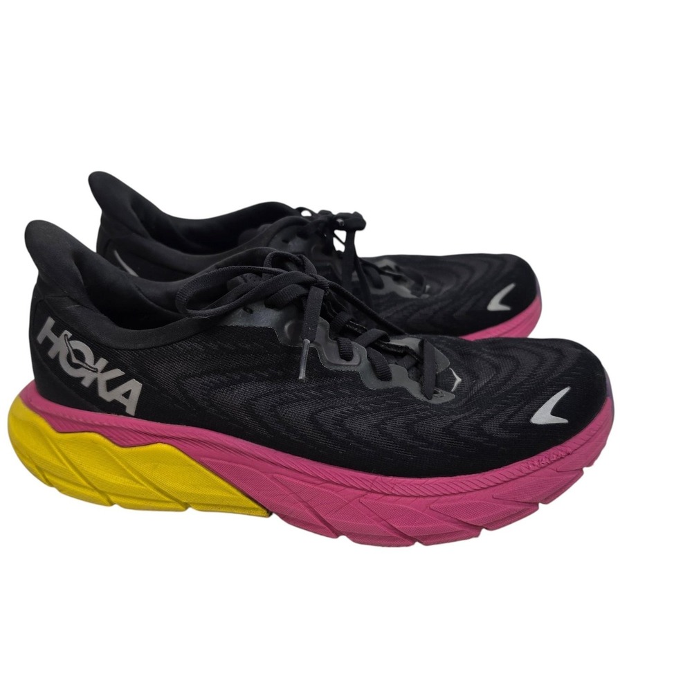 HOKA ONE ONE Arahi 6 Shoes Womens 9.5 Black Pink Yellow Running Sneakers